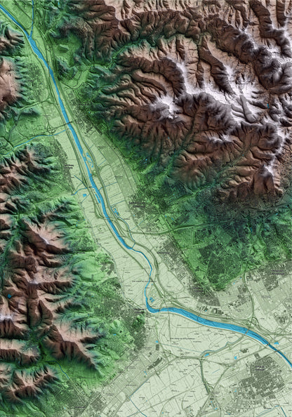 Mapa artístico del relieve de Sant Feliu de Llobregat, al Baix Llobregat, con 15 km de entorno y base topográfica ICGC