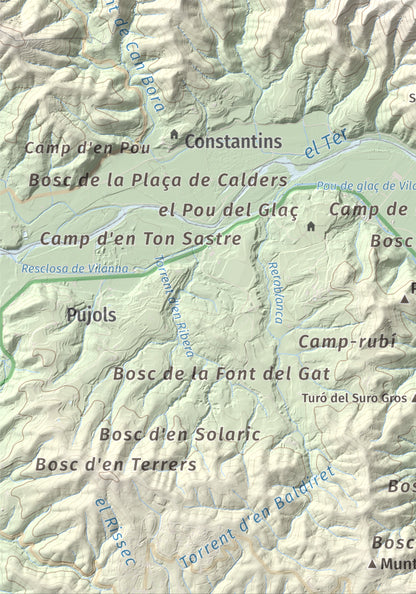 Mapa de relieve de Sant Grau, 500 m, Gironès, lámina 100 Cims de Trobart. Detalle de la zona inferior izquierda. 21 × 30 cm.