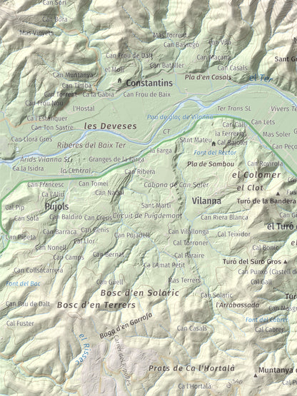 Mapa de relieve de Sant Grau, 500 m, Gironès, lámina 100 Cims de Trobart. Detalle de la zona inferior izquierda. 30 × 40 cm.