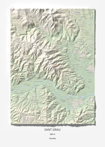 Mapa de relieve de Sant Grau, 500 m, Gironès, lámina 100 Cims de Trobart 50 × 70 cm.