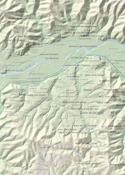Mapa de relieve de Sant Grau, 500 m, Gironès, lámina 100 Cims de Trobart. Detalle de la zona inferior izquierda. 50 × 70 cm.