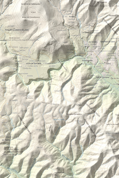 Mapa de relieve de Sant Grau, 500 m, Gironès, lámina 100 Cims de Trobart. Detalle de la zona superior izquierda. 61 × 91 cm.
