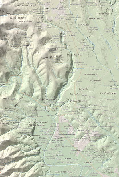 Mapa de relieve de Sant Grau, 500 m, Gironès, lámina 100 Cims de Trobart. Detalle de la zona superior derecha. 61 × 91 cm.