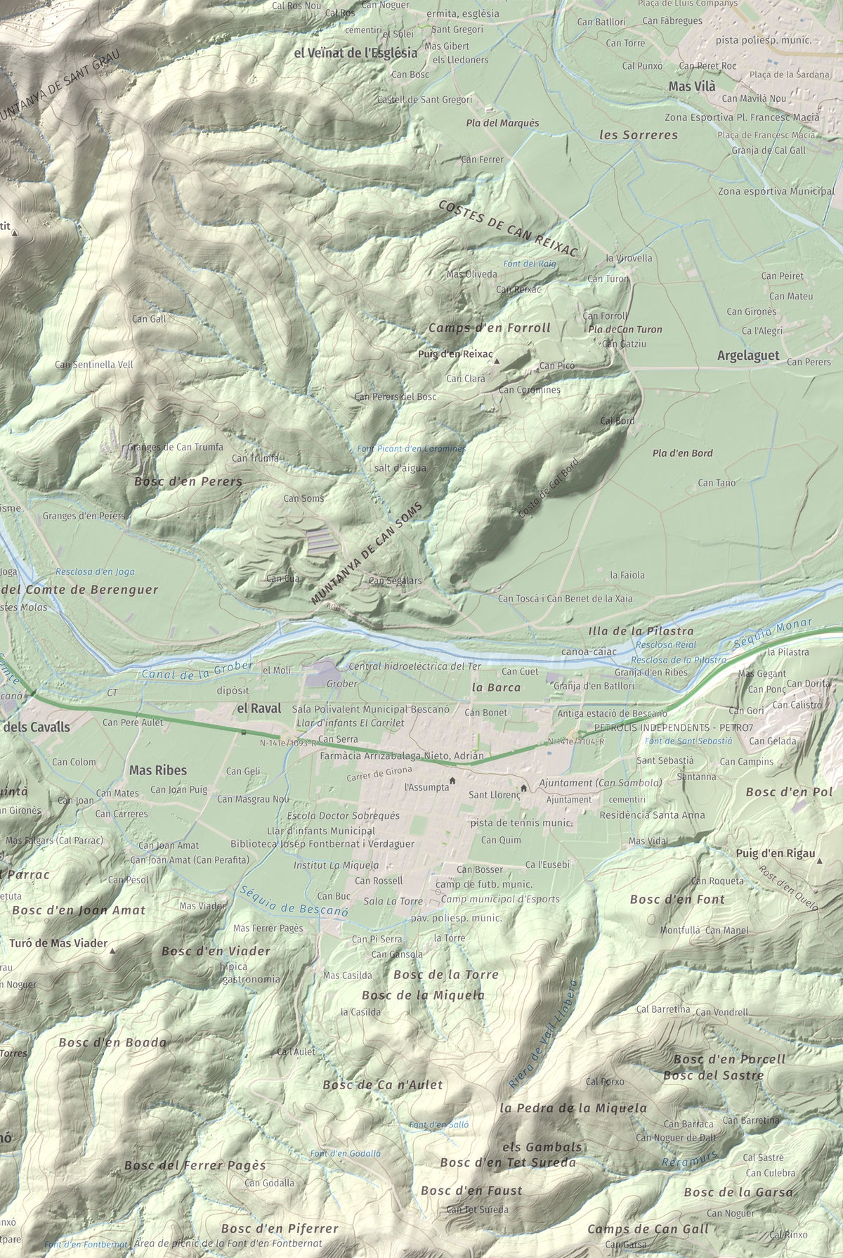 Mapa de relieve de Sant Grau, 500 m, Gironès, lámina 100 Cims de Trobart. Detalle de la zona inferior derecha. 61 × 91 cm.