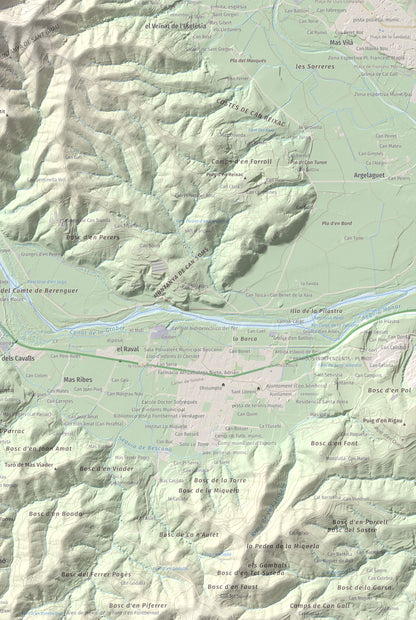 Mapa de relieve de Sant Grau, 500 m, Gironès, lámina 100 Cims de Trobart. Detalle de la zona inferior derecha. 61 × 91 cm.