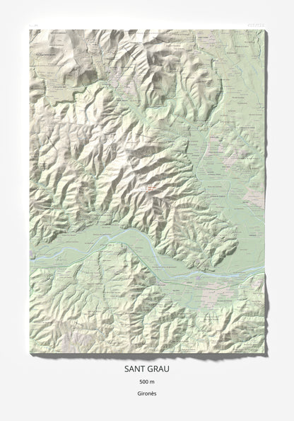 Mapa de relieve de Sant Grau, 500 m, Gironès, lámina 100 Cims de Trobart 70 × 100 cm.