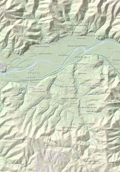 Mapa de relieve de Sant Grau, 500 m, Gironès, lámina 100 Cims de Trobart. Detalle de la zona inferior izquierda. 70 × 100 cm.