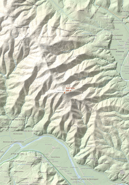 Mapa de relieve de Sant Grau, 500 m, Gironès, lámina 100 Cims de Trobart. Detalle de la zona central. 70 × 100 cm.