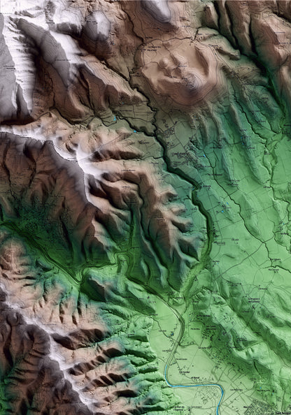 Mapa artístico del relieve de Sant Gregori, al Gironès, con 15 km de entorno y base topográfica ICGC. Detalle de la zona superior izquierda.