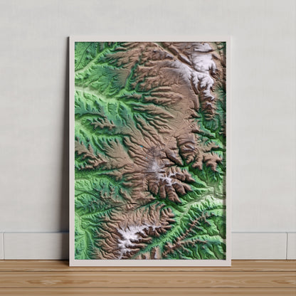 Mapa artístico del relieve de Sant Guim de Freixenet, a la Segarra, con 15 km de entorno y base topográfica ICGC. Presentación enmarcada.