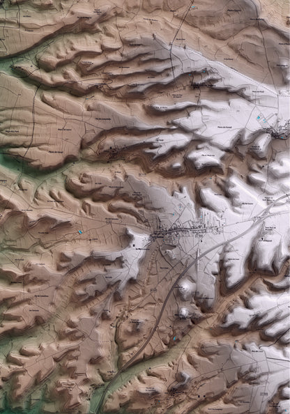 Mapa artístico del relieve de Sant Guim de la Plana, a la Segarra, con 15 km de entorno y base topográfica ICGC. Detalle de la zona inferior derecha.