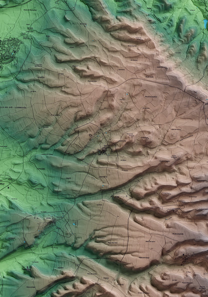 Mapa artístico del relieve de Sant Guim de la Plana, a la Segarra, con 15 km de entorno y base topográfica ICGC. Detalle de la zona central.