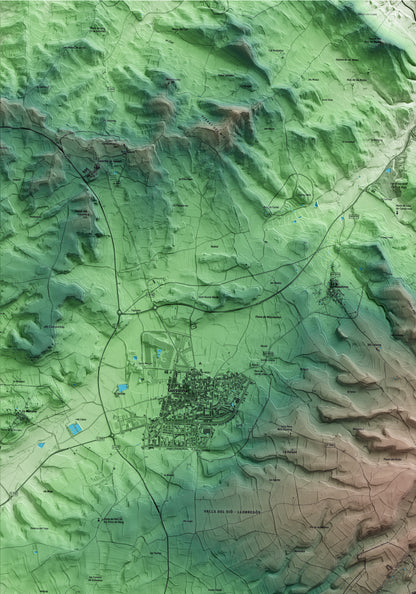 Mapa artístico del relieve de Sant Guim de la Plana, a la Segarra, con 15 km de entorno y base topográfica ICGC. Detalle de la zona superior izquierda.