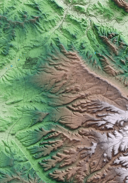Mapa artístico del relieve de Sant Guim de la Plana, a la Segarra, con 15 km de entorno y base topográfica ICGC
