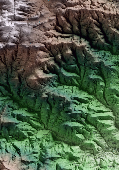 Mapa artístico del relieve de Sant Hilari Sacalm, a la Selva, con 15 km de entorno y base topográfica ICGC. Detalle de la zona inferior izquierda.