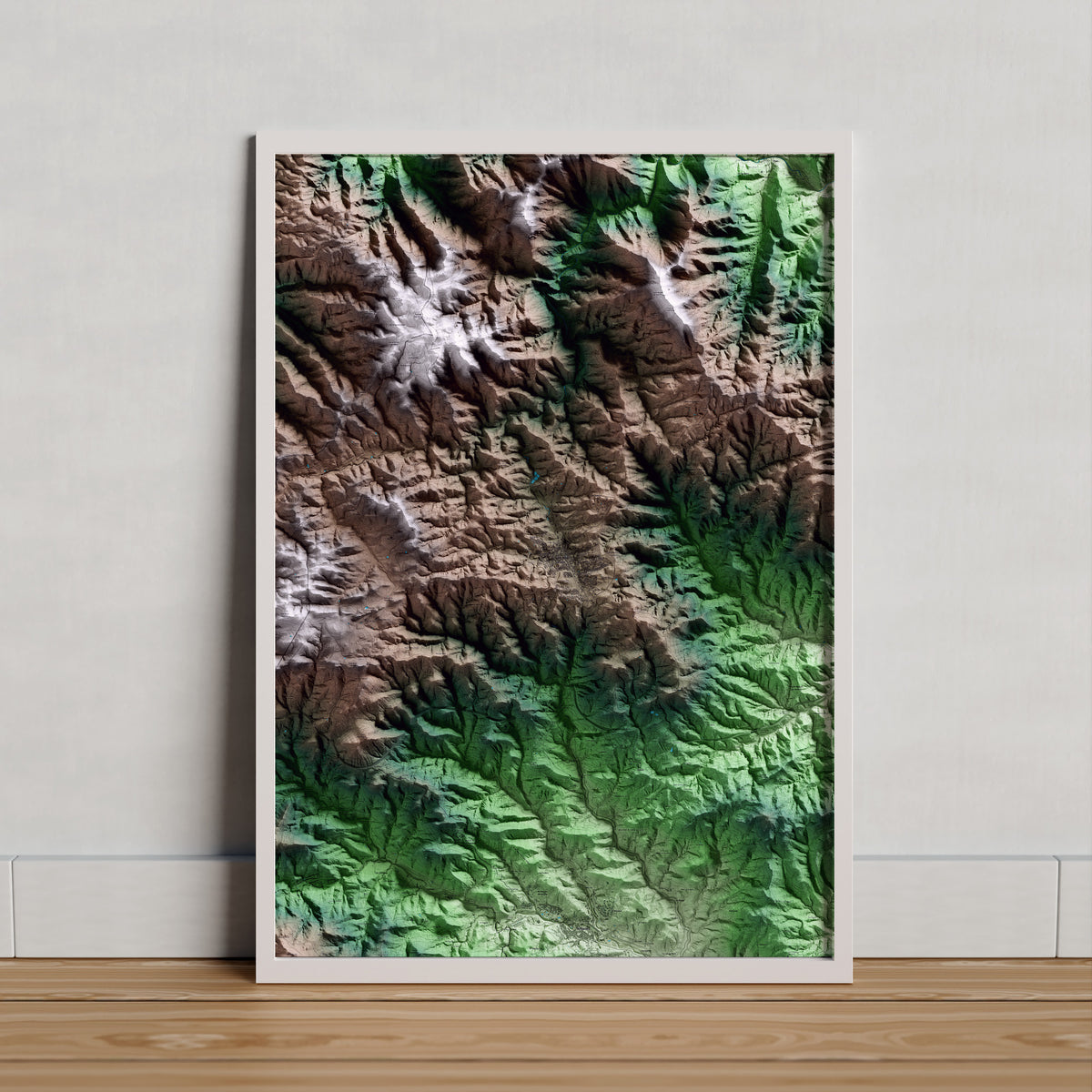 Mapa artístico del relieve de Sant Hilari Sacalm, a la Selva, con 15 km de entorno y base topográfica ICGC. Presentación enmarcada.