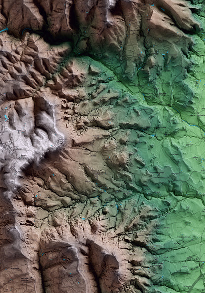 Mapa artístico del relieve de Sant Hipòlit de Voltregà, a Osona, con 15 km de entorno y base topográfica ICGC. Detalle de la zona inferior izquierda.