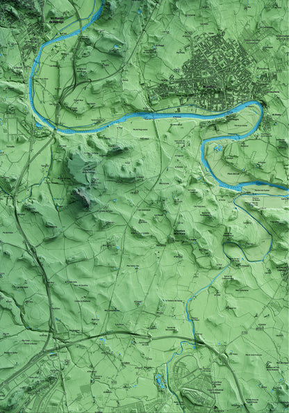 Mapa artístico del relieve de Sant Hipòlit de Voltregà, a Osona, con 15 km de entorno y base topográfica ICGC. Detalle de la zona inferior derecha.
