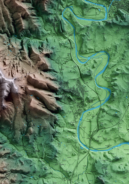 Mapa artístico del relieve de Sant Hipòlit de Voltregà, a Osona, con 15 km de entorno y base topográfica ICGC. Detalle de la zona central.