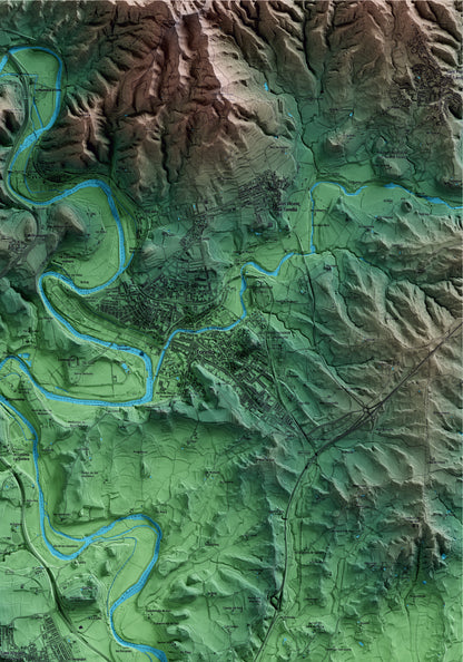Mapa artístico del relieve de Sant Hipòlit de Voltregà, a Osona, con 15 km de entorno y base topográfica ICGC. Detalle de la zona superior derecha.