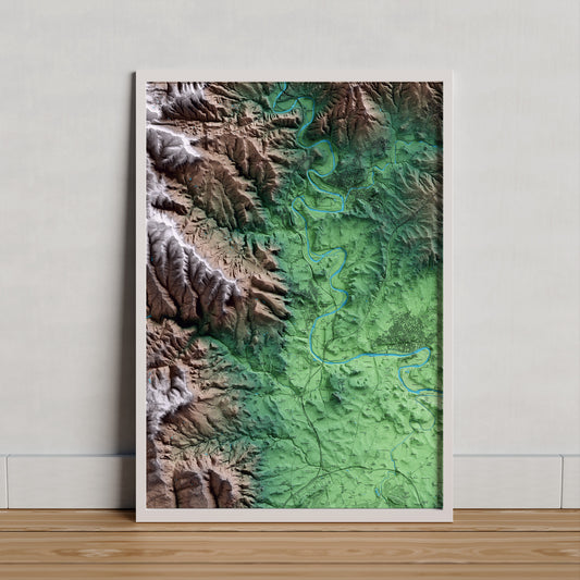 Mapa artístico del relieve de Sant Hipòlit de Voltregà, a Osona, con 15 km de entorno y base topográfica ICGC. Presentación enmarcada.