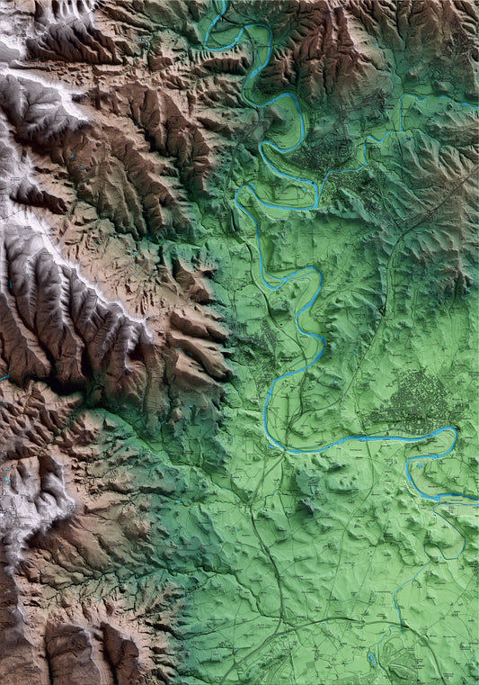 Mapa artístico del relieve de Sant Hipòlit de Voltregà, a Osona, con 15 km de entorno y base topográfica ICGC