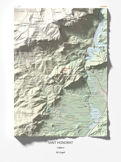 Mapa de relieve de Sant Honorat, 1068 m, Alt Urgell, lámina 100 Cims de Trobart 30 × 40 cm.