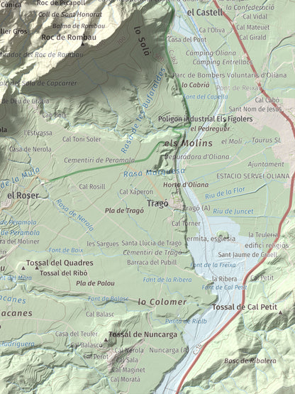 Mapa de relieve de Sant Honorat, 1068 m, Alt Urgell, lámina 100 Cims de Trobart. Detalle de la zona inferior derecha. 30 × 40 cm.