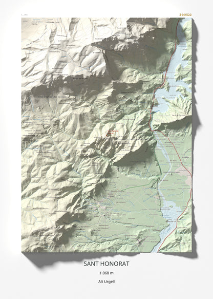 Mapa de relieve de Sant Honorat, 1068 m, Alt Urgell, lámina 100 Cims de Trobart 50 × 70 cm.