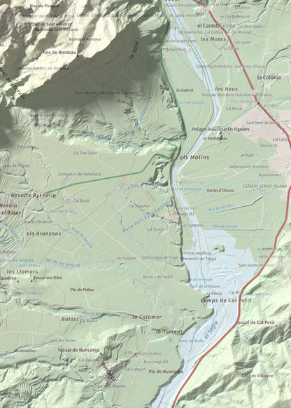 Mapa de relieve de Sant Honorat, 1068 m, Alt Urgell, lámina 100 Cims de Trobart. Detalle de la zona inferior derecha. 50 × 70 cm.