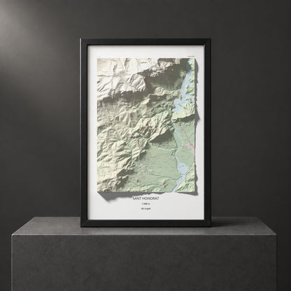 Mapa de relieve de Sant Honorat, 1068 m, Alt Urgell, lámina 100 Cims de Trobart. Presentación enmarcada. 61 × 91 cm.