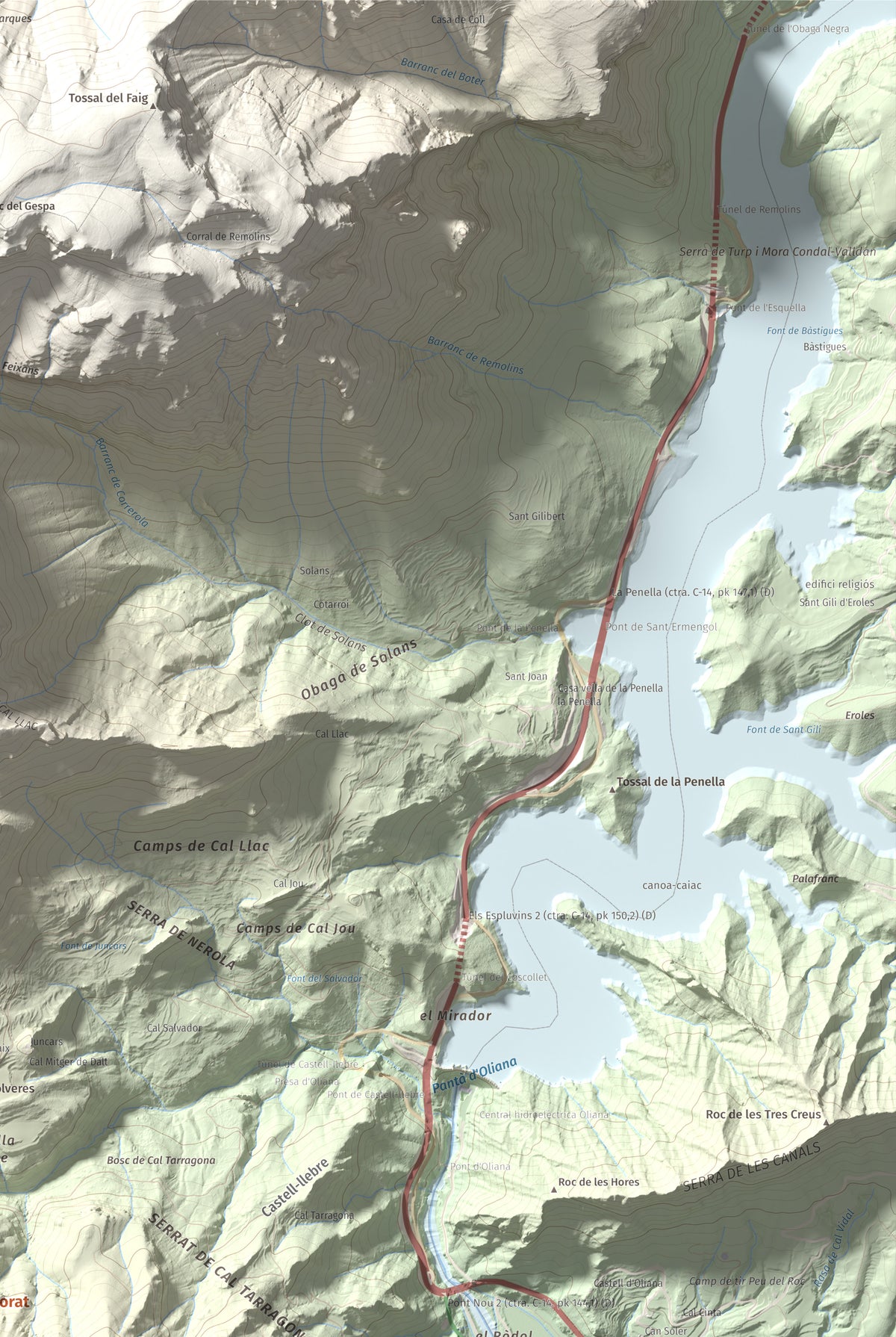 Mapa de relieve de Sant Honorat, 1068 m, Alt Urgell, lámina 100 Cims de Trobart. Detalle de la zona superior derecha. 61 × 91 cm.