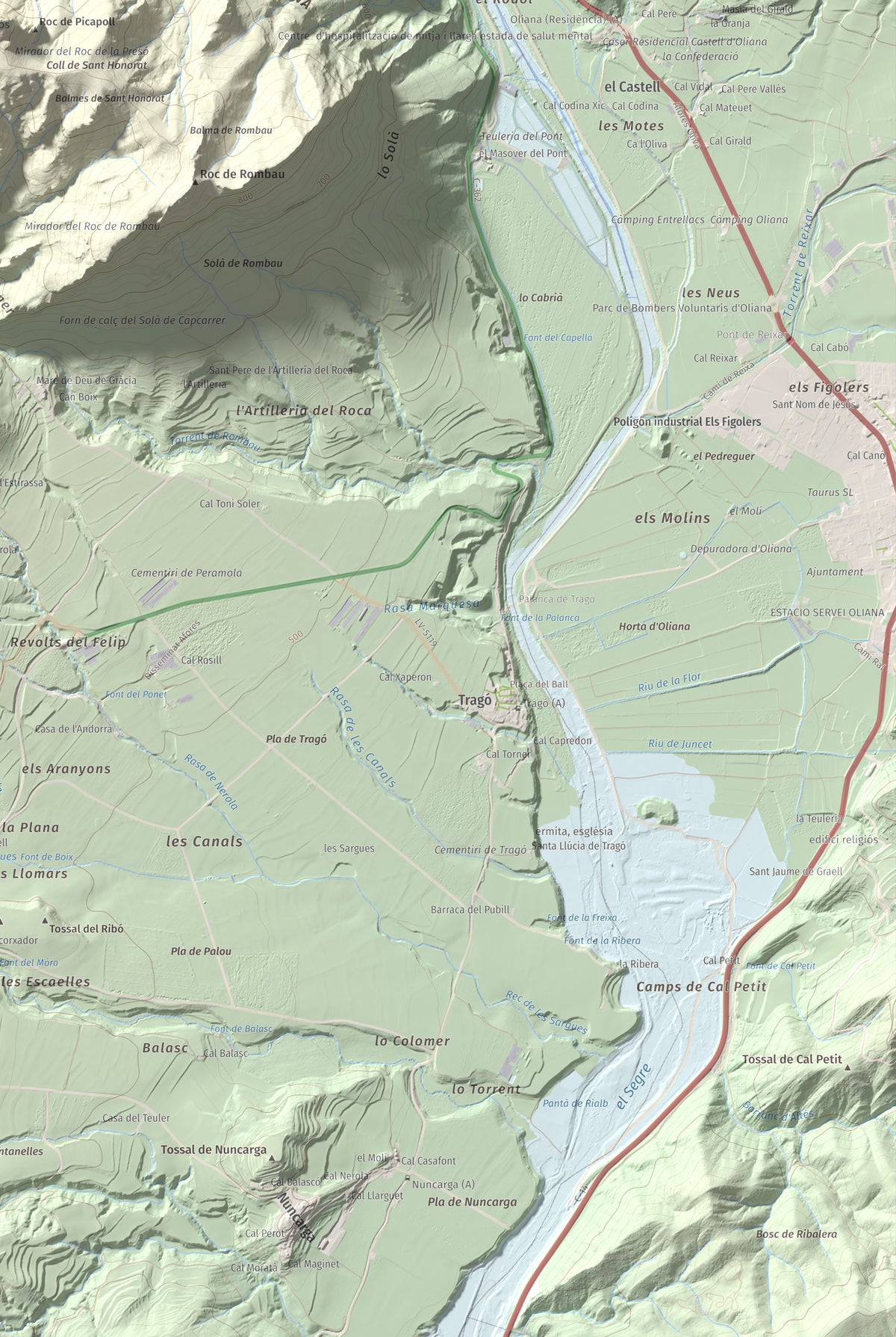 Mapa de relieve de Sant Honorat, 1068 m, Alt Urgell, lámina 100 Cims de Trobart. Detalle de la zona inferior derecha. 61 × 91 cm.