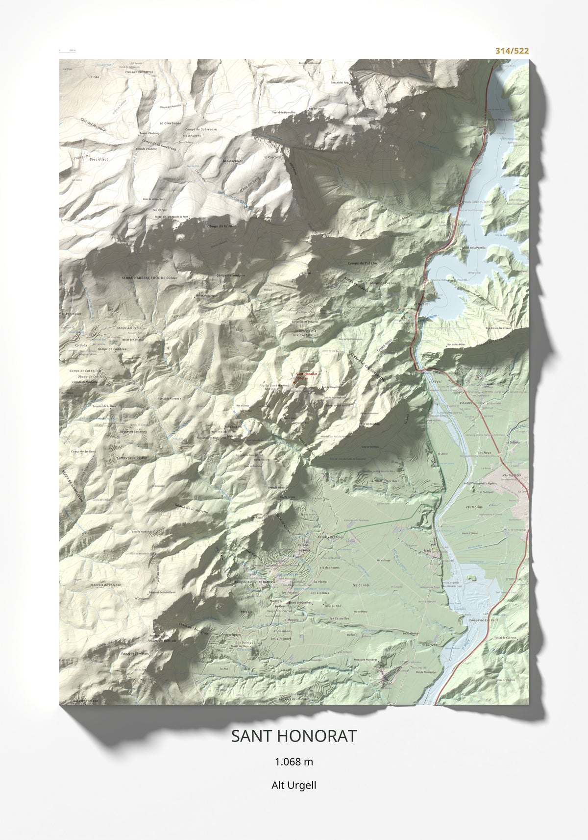 Mapa de relieve de Sant Honorat, 1068 m, Alt Urgell, lámina 100 Cims de Trobart 70 × 100 cm.