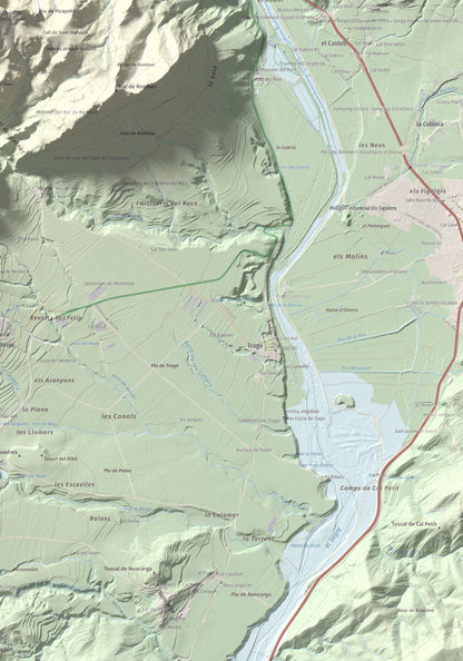 Mapa de relieve de Sant Honorat, 1068 m, Alt Urgell, lámina 100 Cims de Trobart. Detalle de la zona inferior derecha. 70 × 100 cm.