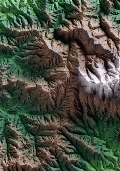 Mapa artístico del relieve de Sant Iscle de Vallalta, al Maresme, con 15 km de entorno y base topográfica ICGC. Detalle de la zona superior izquierda.