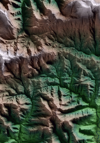 Mapa artístico del relieve de Sant Jaume de Frontanyà, al Berguedà, con 15 km de entorno y base topográfica ICGC. Detalle de la zona central.