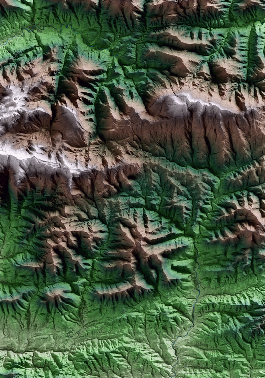 Mapa artístico del relieve de Sant Jaume de Frontanyà, al Berguedà, con 15 km de entorno y base topográfica ICGC