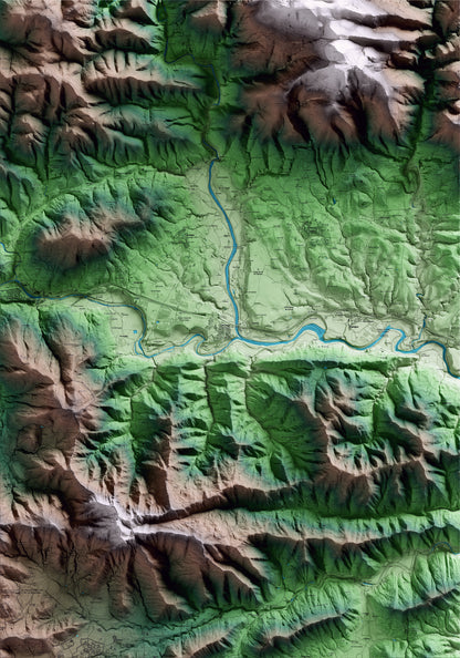 Mapa artístico del relieve de Sant Jaume de Llierca, a la Garrotxa, con 15 km de entorno y base topográfica ICGC