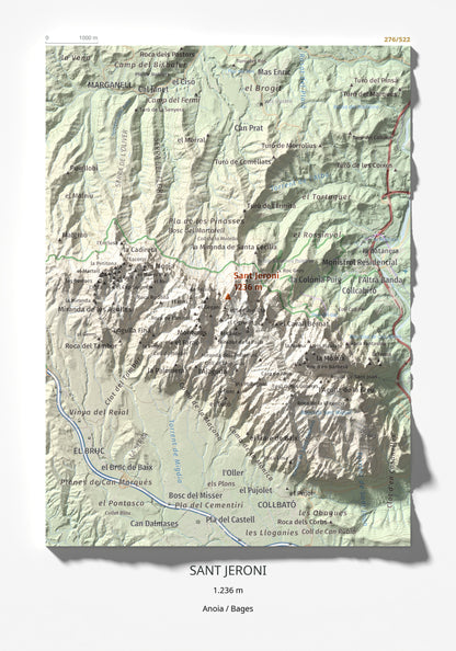 Mapa de relieve de Sant Jeroni, 1236 m, Anoia · Bages, lámina 100 Cims de Trobart 21 × 30 cm.