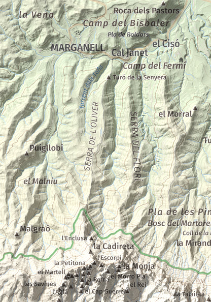 Mapa de relieve de Sant Jeroni, 1236 m, Anoia · Bages, lámina 100 Cims de Trobart. Detalle de la zona superior izquierda. 21 × 30 cm.