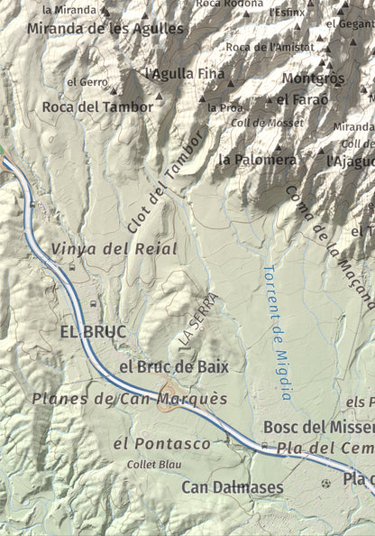 Mapa de relieve de Sant Jeroni, 1236 m, Anoia · Bages, lámina 100 Cims de Trobart. Detalle de la zona inferior izquierda. 21 × 30 cm.