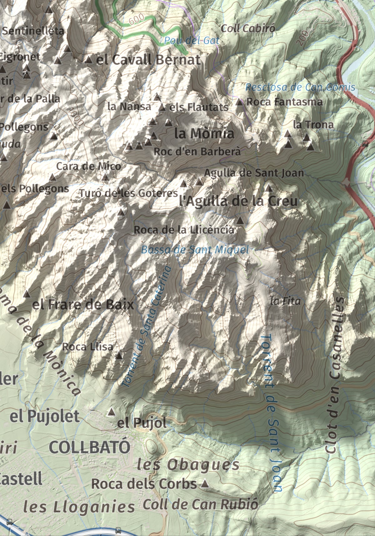 Mapa de relieve de Sant Jeroni, 1236 m, Anoia · Bages, lámina 100 Cims de Trobart. Detalle de la zona inferior derecha. 21 × 30 cm.