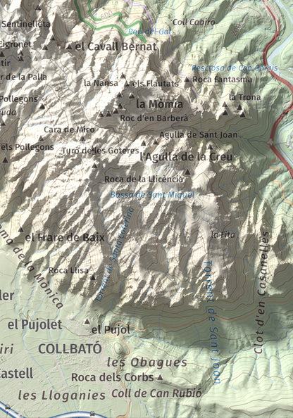 Mapa de relieve de Sant Jeroni, 1236 m, Anoia · Bages, lámina 100 Cims de Trobart. Detalle de la zona inferior derecha. 21 × 30 cm.