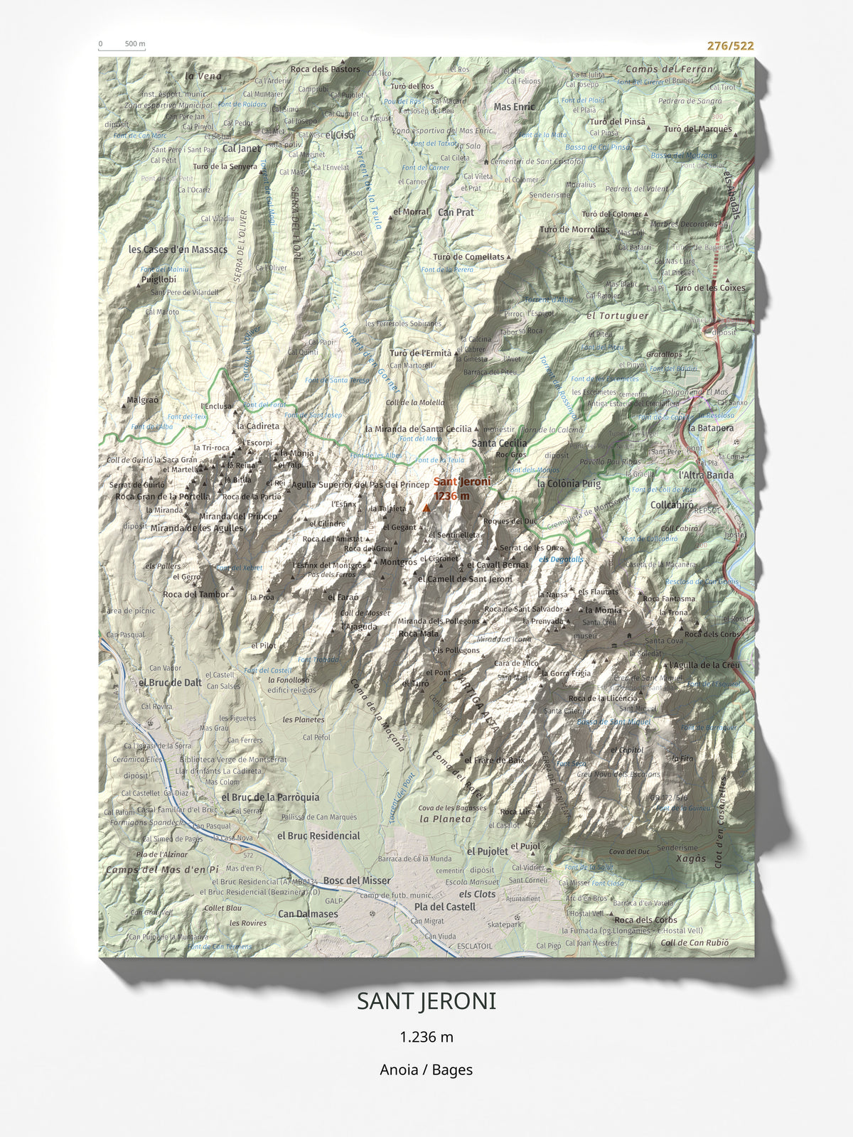 Mapa de relieve de Sant Jeroni, 1236 m, Anoia · Bages, lámina 100 Cims de Trobart 30 × 40 cm.