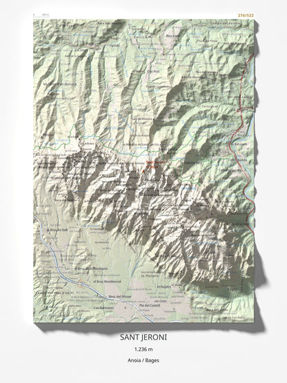 Mapa de relieve de Sant Jeroni, 1236 m, Anoia · Bages, lámina 100 Cims de Trobart 30 × 40 cm.