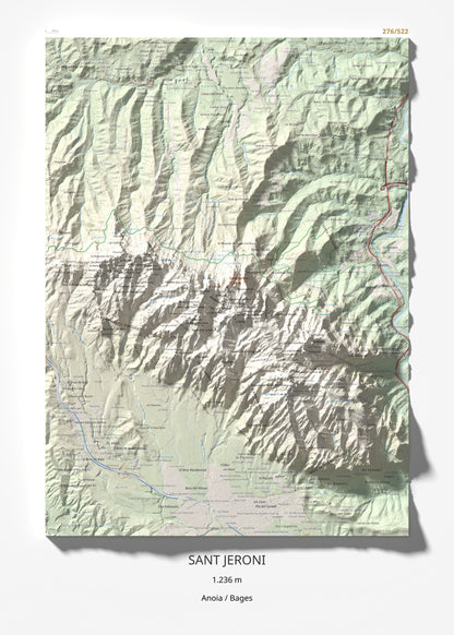 Mapa de relieve de Sant Jeroni, 1236 m, Anoia · Bages, lámina 100 Cims de Trobart 50 × 70 cm.