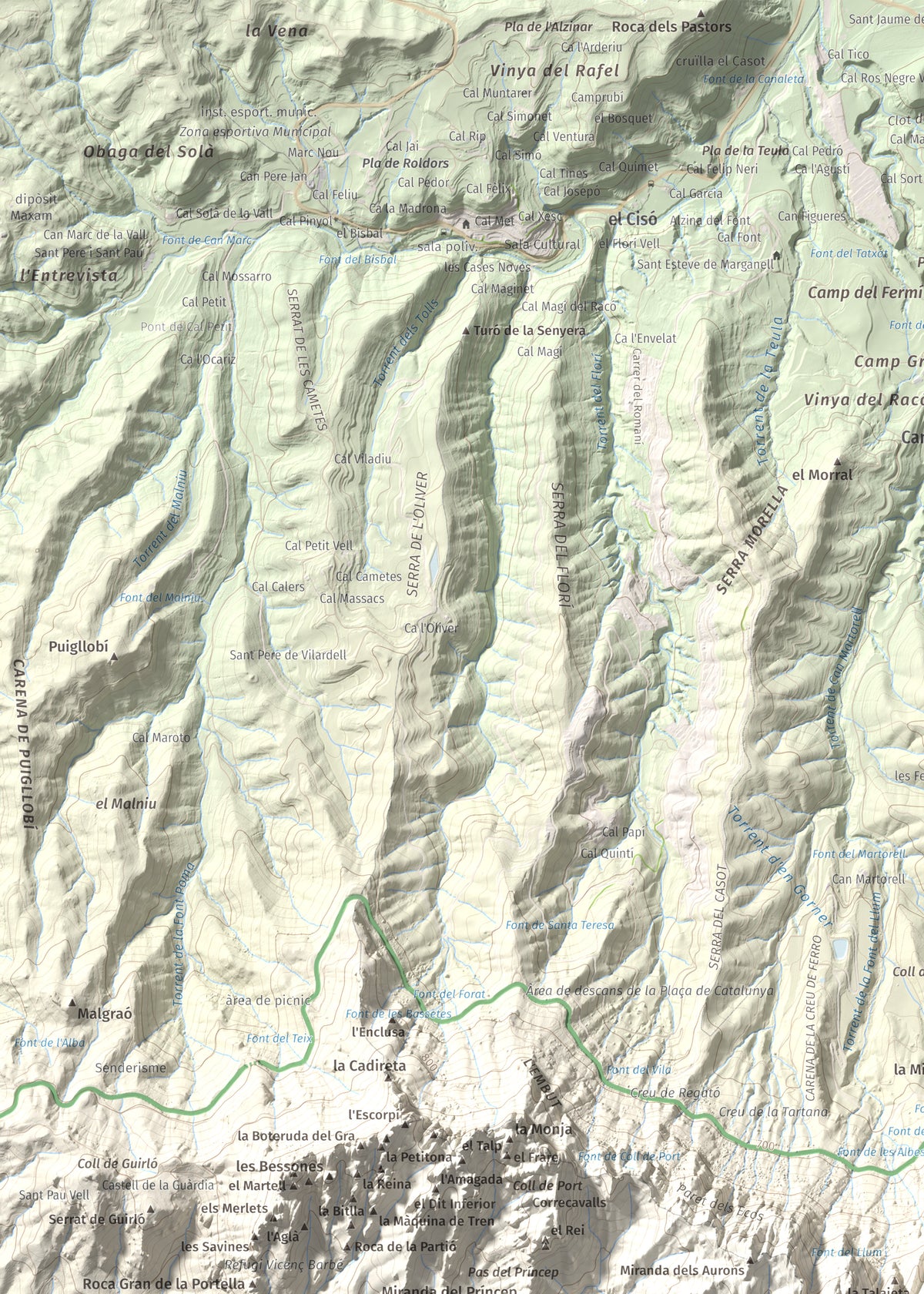 Mapa de relieve de Sant Jeroni, 1236 m, Anoia · Bages, lámina 100 Cims de Trobart. Detalle de la zona superior izquierda. 50 × 70 cm.