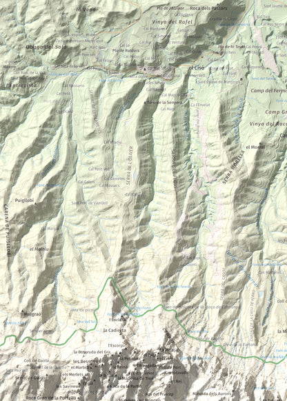 Mapa de relieve de Sant Jeroni, 1236 m, Anoia · Bages, lámina 100 Cims de Trobart. Detalle de la zona superior izquierda. 50 × 70 cm.