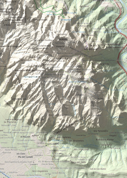 Mapa de relieve de Sant Jeroni, 1236 m, Anoia · Bages, lámina 100 Cims de Trobart. Detalle de la zona inferior derecha. 50 × 70 cm.